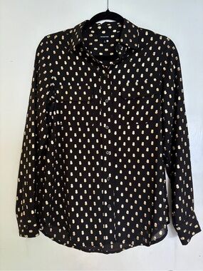 Black & Gold polka dot Button-Up Blouse S